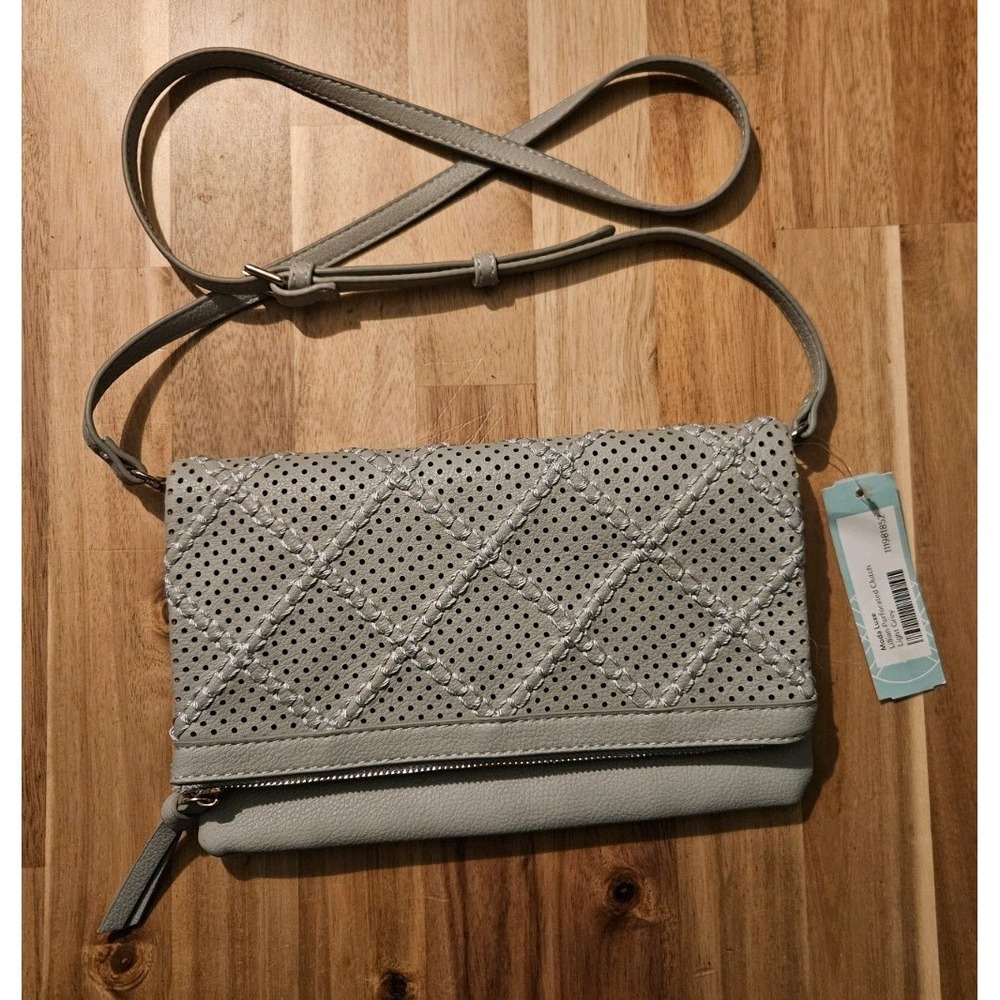 Moda Luxe Stitch Fix Crossbody Lillian Perforated Clutch Purse‎ Grey  NWT